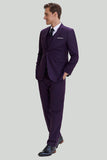 Men's Purple Notched Lapel 3 Piece One Button Suits