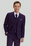 Men's Purple Notched Lapel 3 Piece One Button Suits