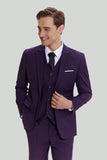 Men's Purple Notched Lapel 3 Piece One Button Suits