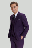 Men's Purple Notched Lapel 3 Piece One Button Prom Suits