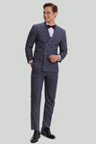 Men's Grey 3 Pieces Peak Lapel Wedding Guest Suit