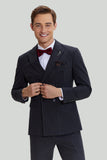 3 Piece Pinstripe Dark Grey Peak Lapel Men's Wedding Suit