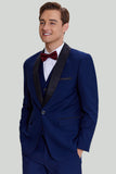 Men's Navy 3-piece One Button Slim Fit Shawl Lapel Party Suits