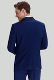 Men's Navy 3-piece One Button Slim Fit Shawl Lapel Party Suits