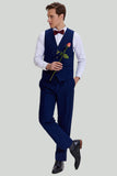 Men's Navy 3-piece One Button Slim Fit Shawl Lapel Party Suits