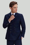 Men's Navy 2 Piece Double Breasted peak lapel Prom Suit