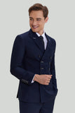 Men's Navy 2 Piece Double Breasted peak lapel Prom Suit