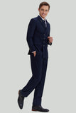 Men's Navy 2 Piece Double Breasted peak lapel Prom Suit