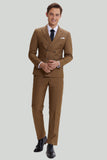 Men's Khaki 2 Piece Double Breasted Slim Fit Peak Lapel Prom Suits