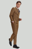 Men's Khaki 2 Piece Double Breasted Slim Fit Peak Lapel Prom Suits