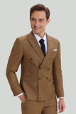 Men's Khaki 2 Piece Double Breasted Slim Fit Peak Lapel Prom Suits