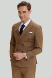 Men's Khaki 2 Piece Double Breasted Slim Fit Peak Lapel Prom Suits