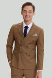 Men's Khaki 2 Piece Double Breasted Slim Fit Peak Lapel Prom Suits