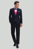 Men's Black Pink 2 Piece Notched Lapel Wedding Suits