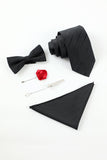 Men's Black Stripe Men's 5-Piece Accessory Set Tie and Bow Tie Pocket Square Flower Lapel Pin Tie Clip