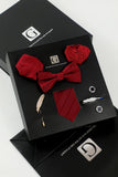 Men's Burgundy Accessory Set Tie and Bow Tie Two Pocket Square Lapel Pin Tie Clip Cufflinks