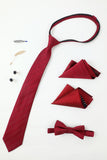 Men's Burgundy Accessory Set Tie and Bow Tie Two Pocket Square Lapel Pin Tie Clip Cufflinks