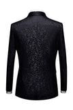 Men's Black Slim Fit Jacquard Shawl Lapel 2 Pieces Wedding Suits