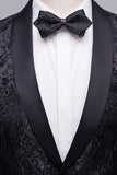 Men's Black Slim Fit Jacquard Shawl Lapel 2 Pieces Wedding Suits