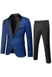 Men's Black Slim Fit Jacquard Shawl Lapel 2 Pieces Wedding Suits