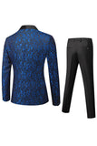 Men's Black Slim Fit Jacquard Shawl Lapel 2 Pieces Wedding Suits