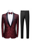 Men's Black Slim Fit Jacquard Shawl Lapel 2 Pieces Wedding Suits