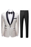 Men's Black Slim Fit Jacquard Shawl Lapel 2 Pieces Wedding Suits