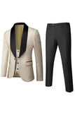 Men's White Slim Fit Jacquard 3 Pieces One Button Wedding Suits