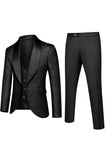 Men's White Slim Fit Jacquard 3 Pieces One Button Wedding Suits