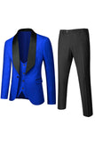 Men's White Slim Fit Jacquard 3 Pieces One Button Wedding Suits