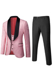 Men's White Slim Fit Jacquard 3 Pieces One Button Wedding Suits