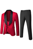 Men's White Slim Fit Jacquard 3 Pieces One Button Wedding Suits