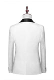 Men's White Slim Fit Jacquard 3 Pieces One Button Wedding Suits