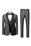 Men's Grey Slim Fit Shawl Lapel 3 Pieces One Button Wedding Suits