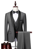 Men's Grey Slim Fit Shawl Lapel 3 Pieces One Button Wedding Suits