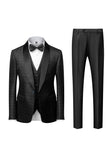 Men's White Slim Fit Shawl Lapel Jacquard 3 Pieces Wedding Suits