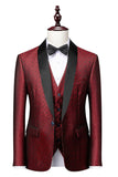 Men's White Slim Fit Shawl Lapel Jacquard 3 Pieces Wedding Suits