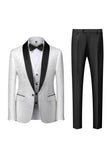 Men's White Slim Fit Shawl Lapel Jacquard 3 Pieces Wedding Suits