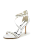 Wedding Shoes Satin High Heel Pearl Rhinestone Tassel Open Toe Sandals Wedding Party Shoes