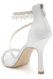 Wedding Shoes Satin High Heel Pearl Rhinestone Tassel Open Toe Sandals Wedding Party Shoes