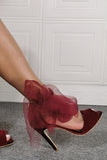 Fashion Summer Peep Toe Tulle Bowknot Ankle Strap Velvet Sandals High Heel