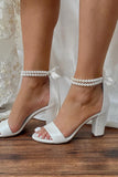White Bridal Sandals PU Leather Chic Open Toe Pearl Wedding Sandals