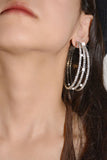 Silver Rhinestones Round Hoop Earrings