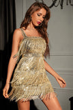 Glitter Golden Sheath/Column Sequins Short Party Dress with Fringes