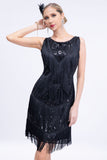 Black Sleeveless Sequins Fringes Flapper Gatsby Dress