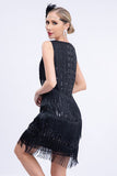 Black Sleeveless Sequins Fringes Flapper Gatsby Dress