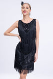 Black Sleeveless Sequins Fringes Flapper Gatsby Dress