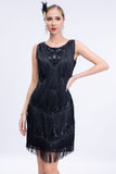 Black Sleeveless Sequins Fringes Flapper Gatsby Dress