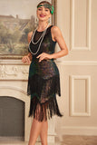 Sparkly Blush Sleeveless Sequined Fringed Gatsby Dress