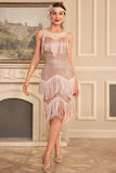 Sparkly Blush Sleeveless Sequined Fringed Gatsby Dress